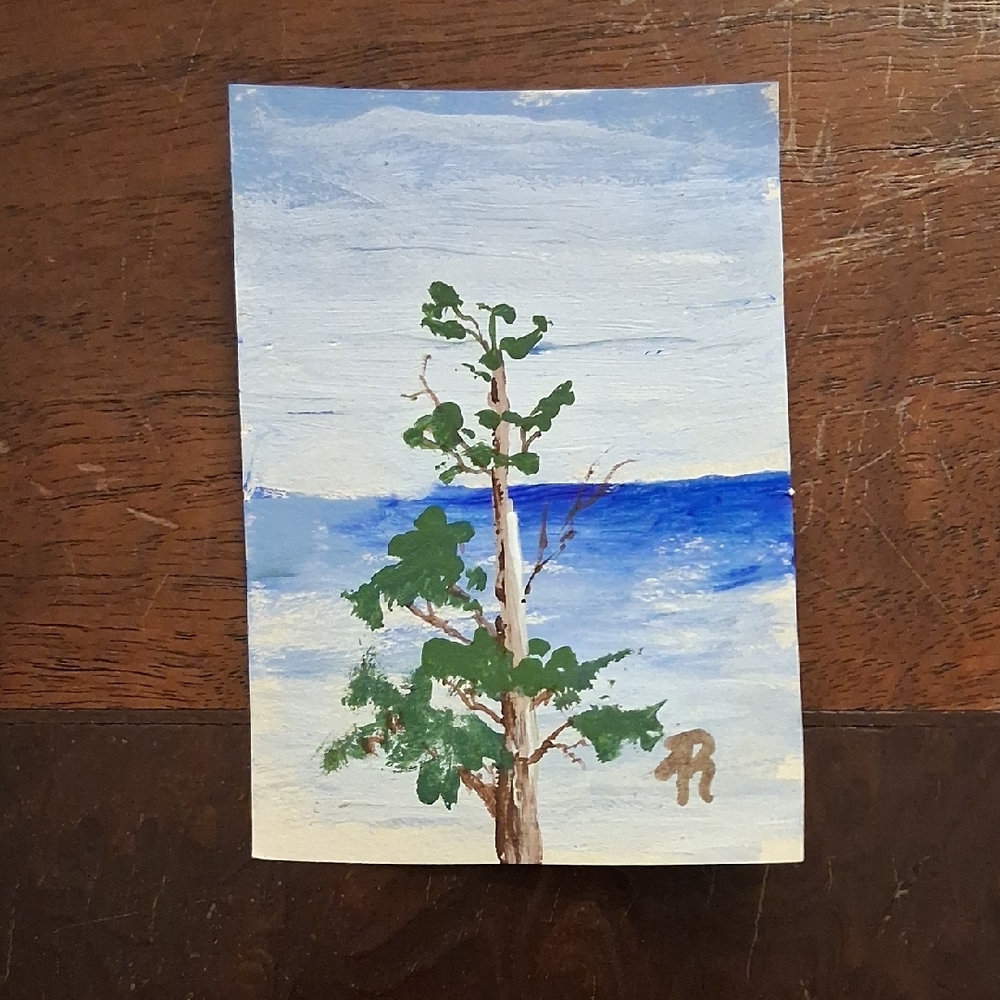 Hand Crafted Blue and Green Tree Painting